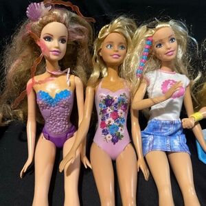 Lot of 4 Barbie Dolls: Bakery Owner, Water Play Barbie, Mermaid Romy, Super Hero